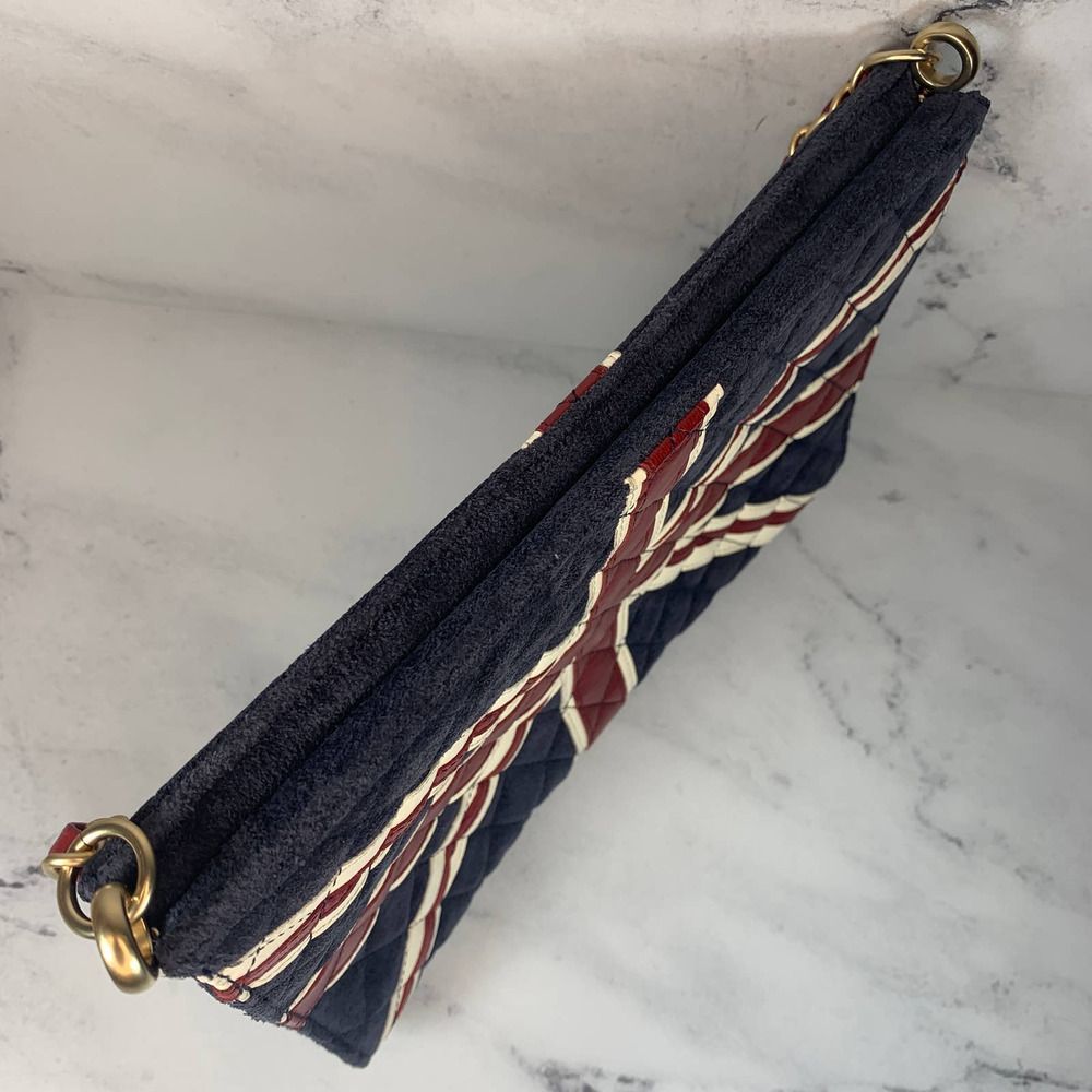 ❌❌ CHANEL Union Jack UK Bag British Flag suede vintage London CC Shoulder/clutch - Picture 10 of 16